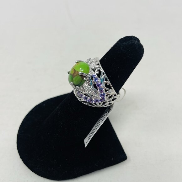 KARIS Mojave Green Turquoise/Lab Created Purple Sapphire Size 6 Brass Ring 5116 - Picture 3 of 6